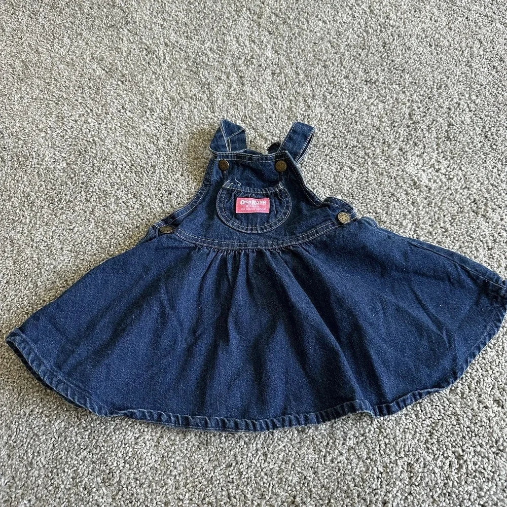 Vintage OshKosh Bgosh Denim Jumper‎ Dress Girls 2T USA Made Dark Wash Overalls